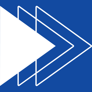 A blue and white arrow sign with an arrow pointing to the left.